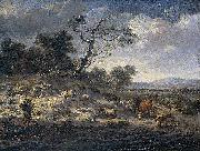Jan Wijnants Landscape with cattle on a country road. oil painting artist